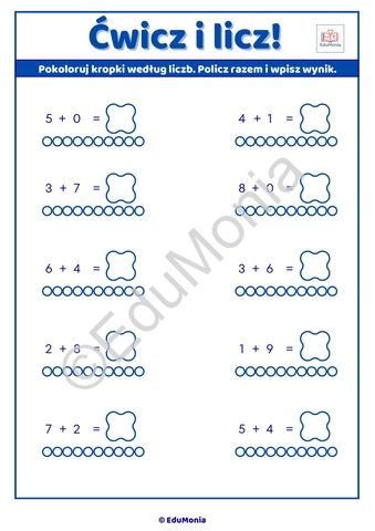 Dodawanie ma moc! - nauka dodawania do 10 - 13 kart pracy PDF - E-BOOK - obrazek 7