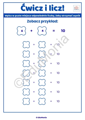 Dodawanie ma moc! - nauka dodawania do 10 - 13 kart pracy PDF - E-BOOK - obrazek 6
