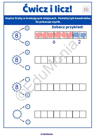 Dodawanie ma moc! - nauka dodawania do 10 - 13 kart pracy PDF - E-BOOK - obrazek 5