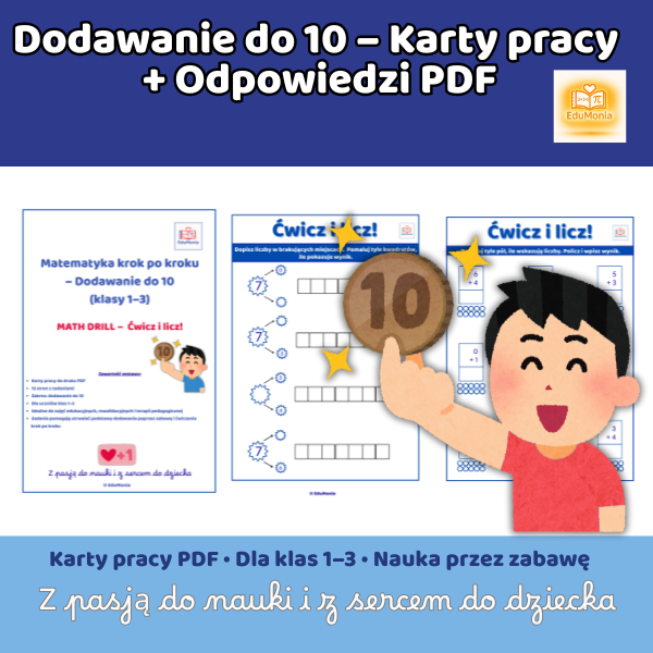 Dodawanie ma moc! - nauka dodawania do 10 - 13 kart pracy PDF - E-BOOK