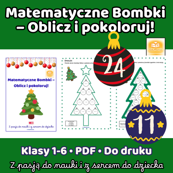 Matematyczne Bombki – Świąteczny HIT! Kompletny Zestaw Kart Pracy do Dodawania (14 stron PDF) - E-BOOK