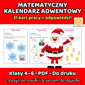 Matematyczny Kalendarz Adwentowy 31 kart pracy PDF + odpowiedzi — E-book