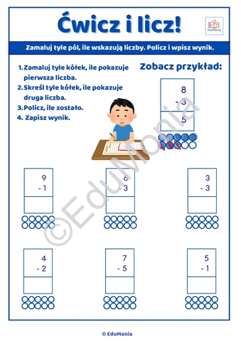 Odejmowanie do 10 krok po kroku! - 13 kart pracy PDF - E-BOOK - obrazek 3