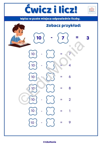 Odejmowanie do 10 krok po kroku! - 13 kart pracy PDF - E-BOOK - obrazek 5