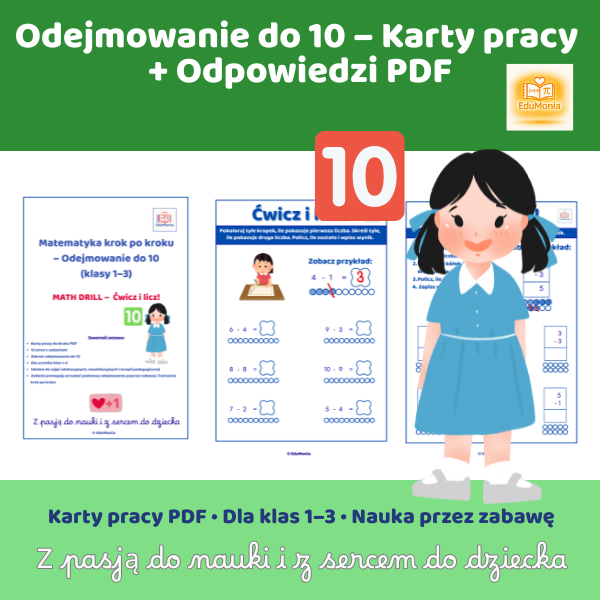 Odejmowanie do 10 krok po kroku! - 13 kart pracy PDF - E-BOOK