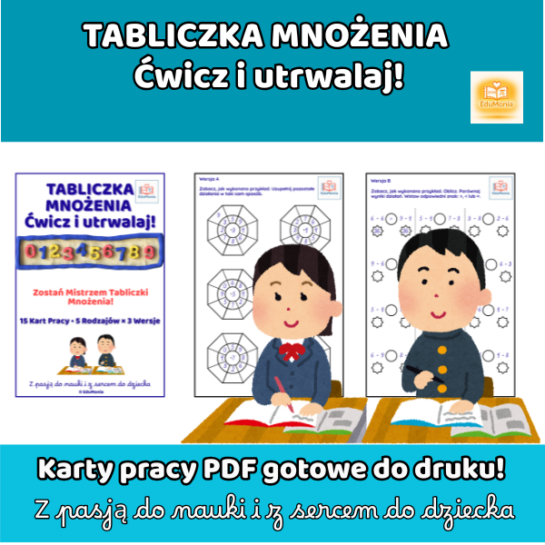 Zostań Mistrzem Tabliczki Mnożenia! - 15 kart pracy PDF - 3 wersje - E-BOOK