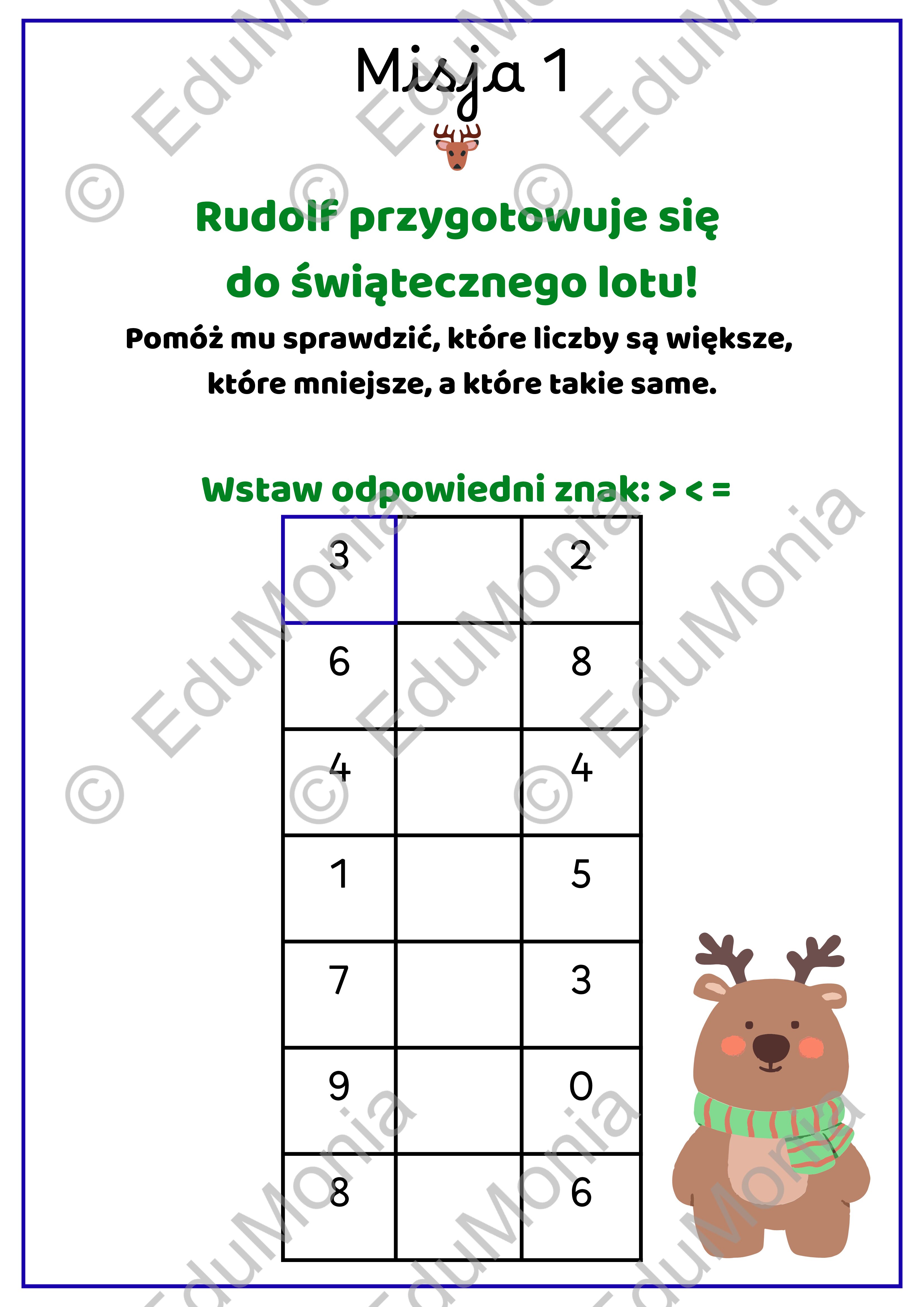 Misje Renifera #1 – Świąteczne Zadania do Porównywania Liczb (PDF, Klasy 1–3) - obrazek 3