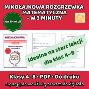 Mikołajkowa Rozgrzewka Matematyczna — 20 dni po 3 minuty — 20 lekcji PDF — E-book
