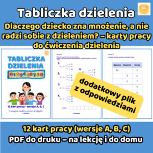 Tabliczka dzielenia – karty pracy PDF do nauki dzielenia (z odpowiedziami)
